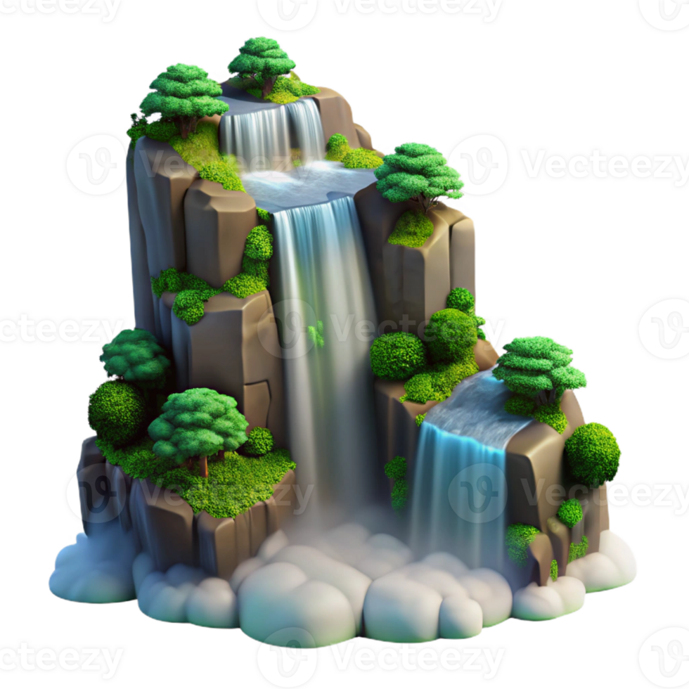 elegant classic Waterfall cascading down a cliff face, mist rising, long exposure photography, lush green foliage, 4K png