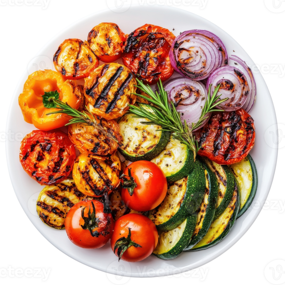 Vibrant Grilled Vegetable Plate on transparent Background. png