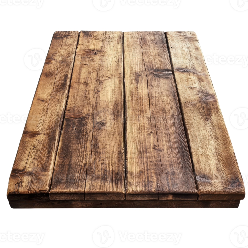 Rustic Wooden Tabletop for Dining on transparent Background. png