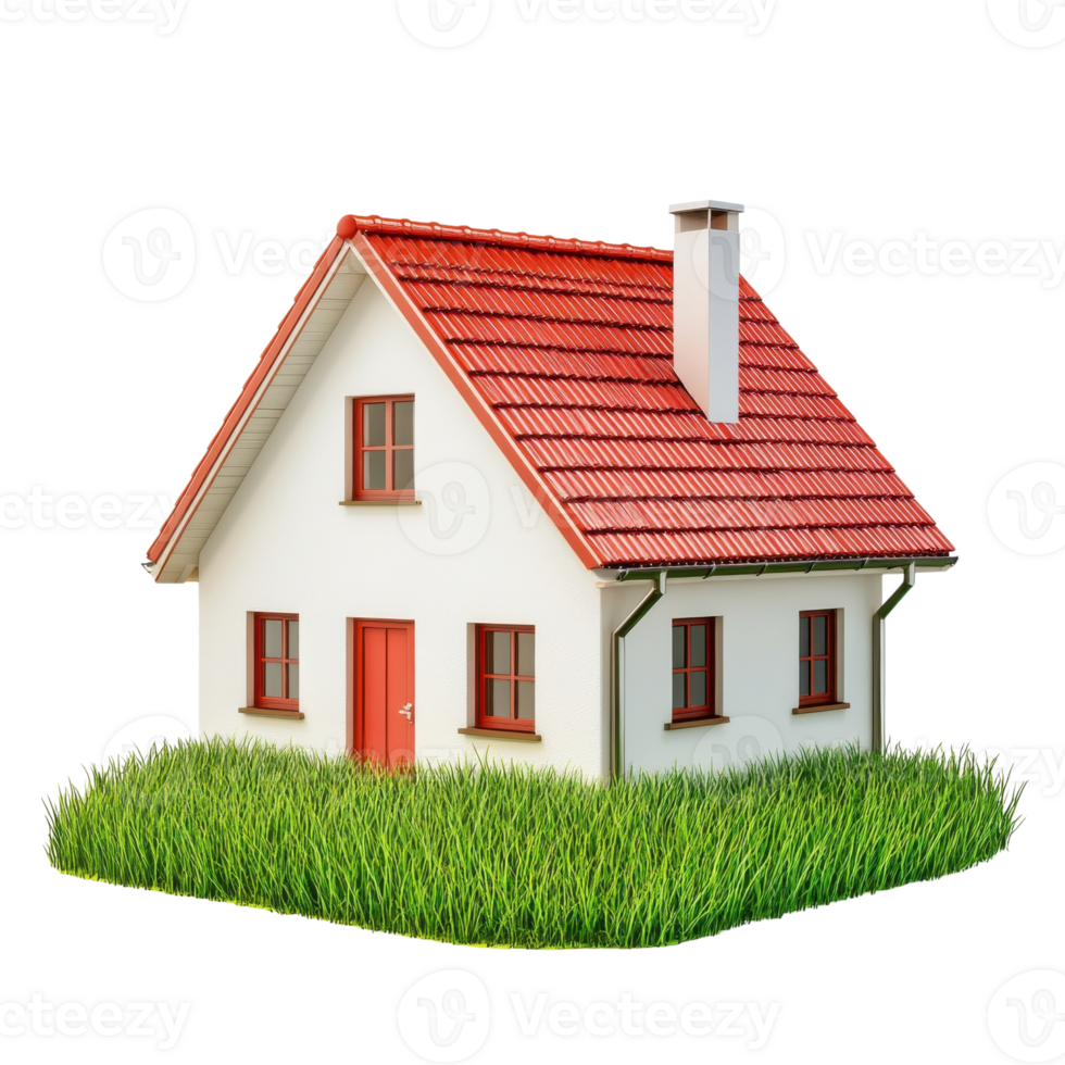 Charming Small House Red Roof on transparent Background. png