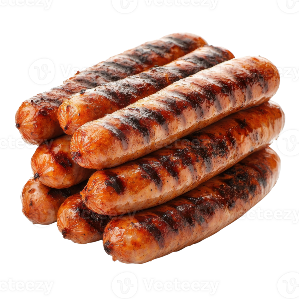 Grilled Sausage Links Stack Delicious on transparent Background. png
