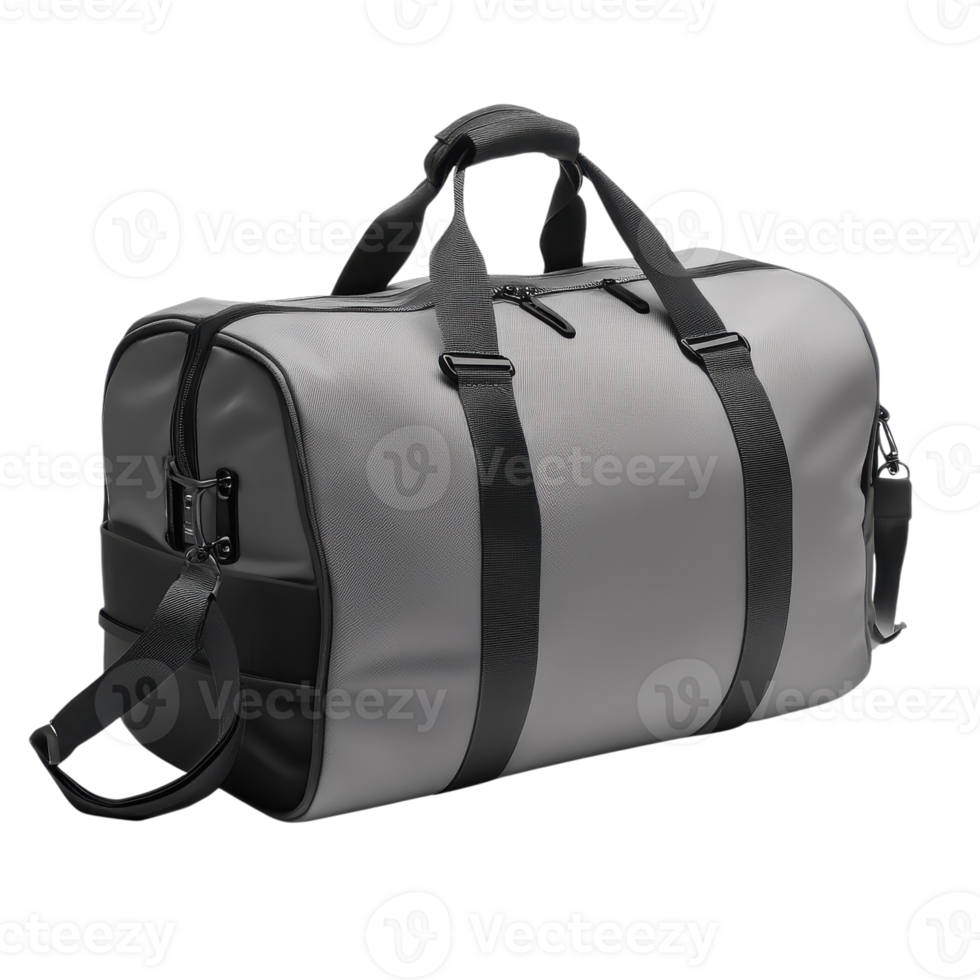 Stylish Grey Travel Bag for Trips on transparent Background. png