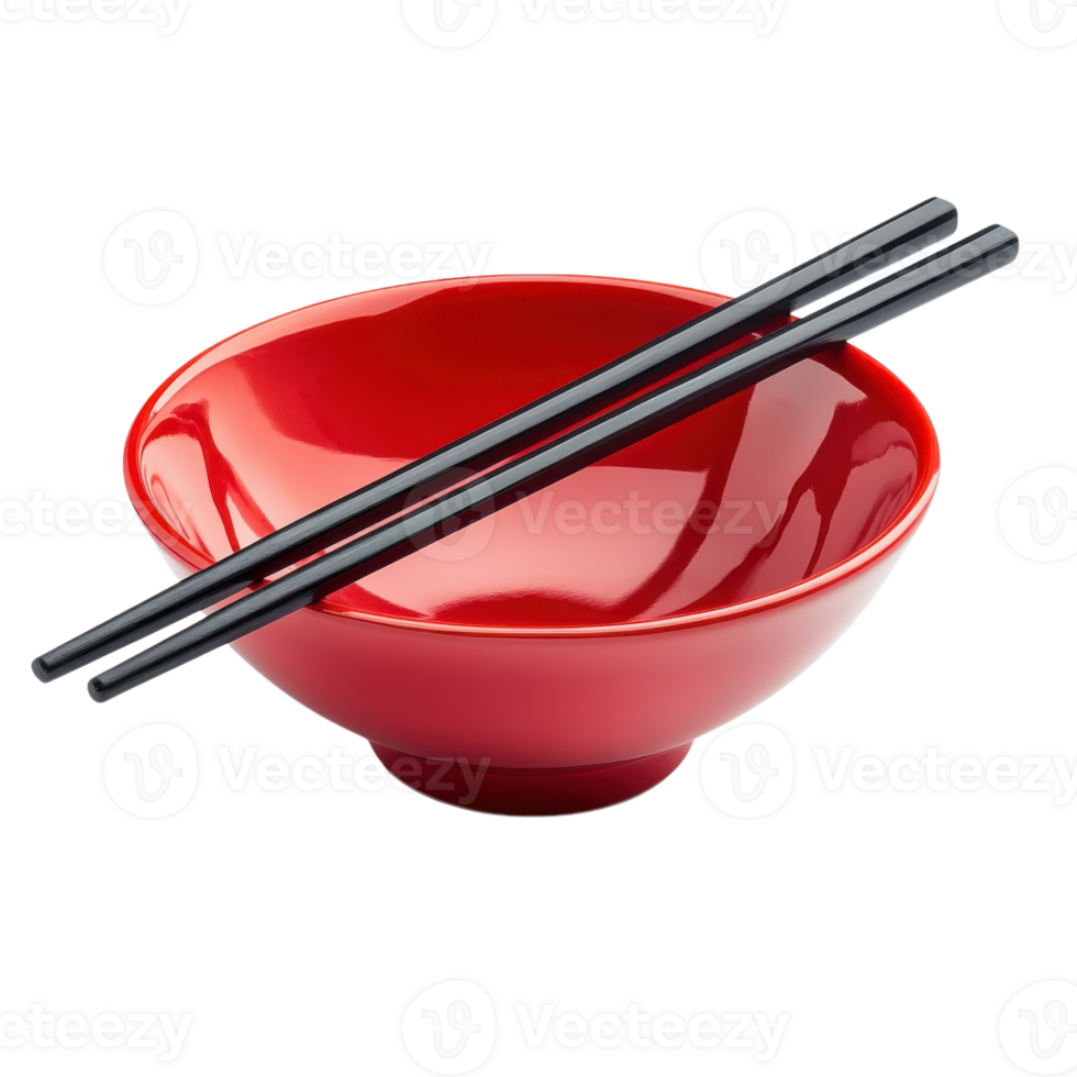 Red Bowl Chopsticks Asian Cuisine on transparent Background. png