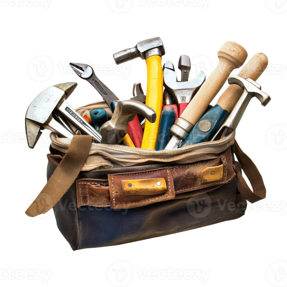 Overflowing Tool Bag Assortment on transparent Background. png