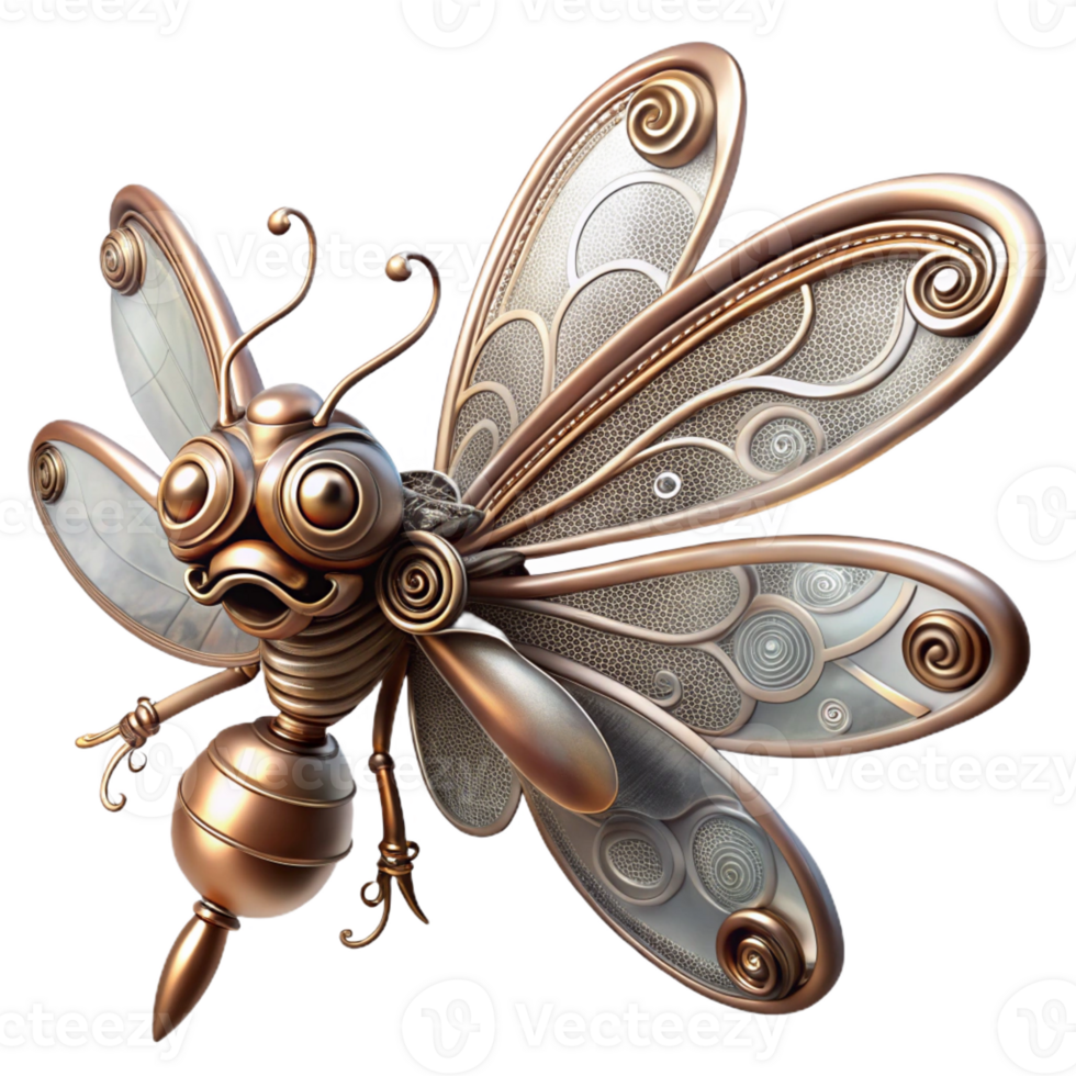 impressive creative A steampunk inspired mechanical dragonfly with delicate filigree wings, hovering amidst swirling steam, soft, ethereal lighting exclusive png