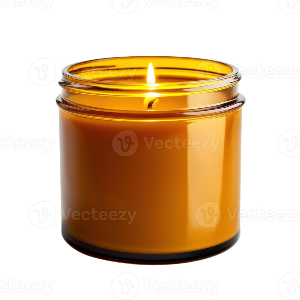 Warm Amber Candle in Glass Jar on transparent Background. png