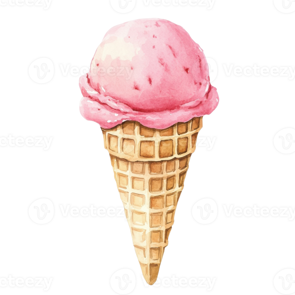Watercolor Ice Cream Cone Scoop on transparent Background. png