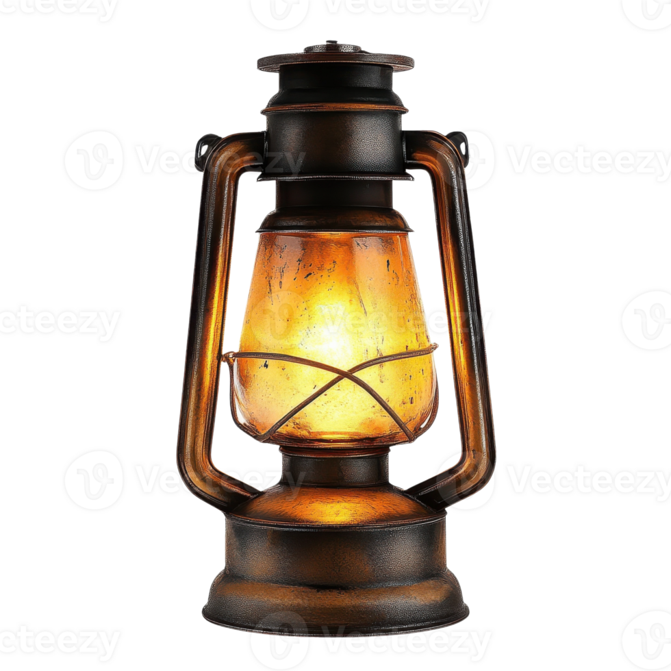 Vintage Golden Lantern Glowing Softly on transparent Background. png