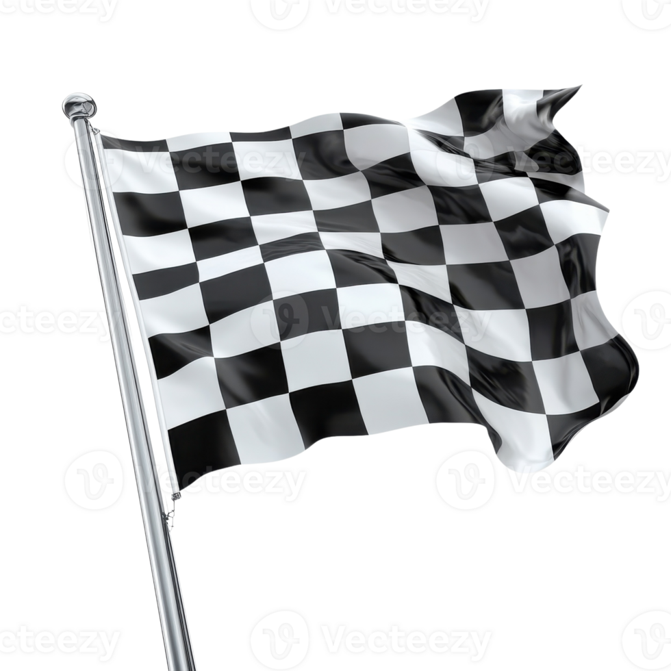 Checkered Flag Waving in Wind on transparent Background. png