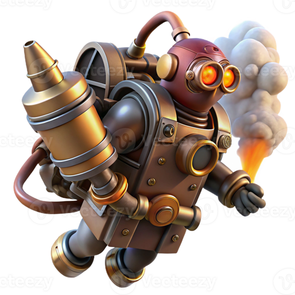 beautiful abstract A steampunk jetpack with intricate pipes and valves, emitting plumes of smoke, dynamic, action-oriented pose original png