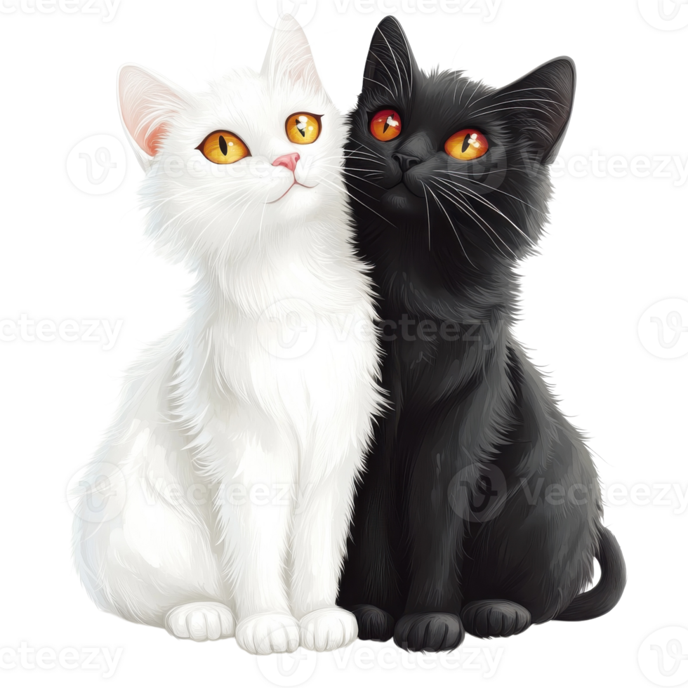 Black and White Cats Sitting Together on transparent Background. png