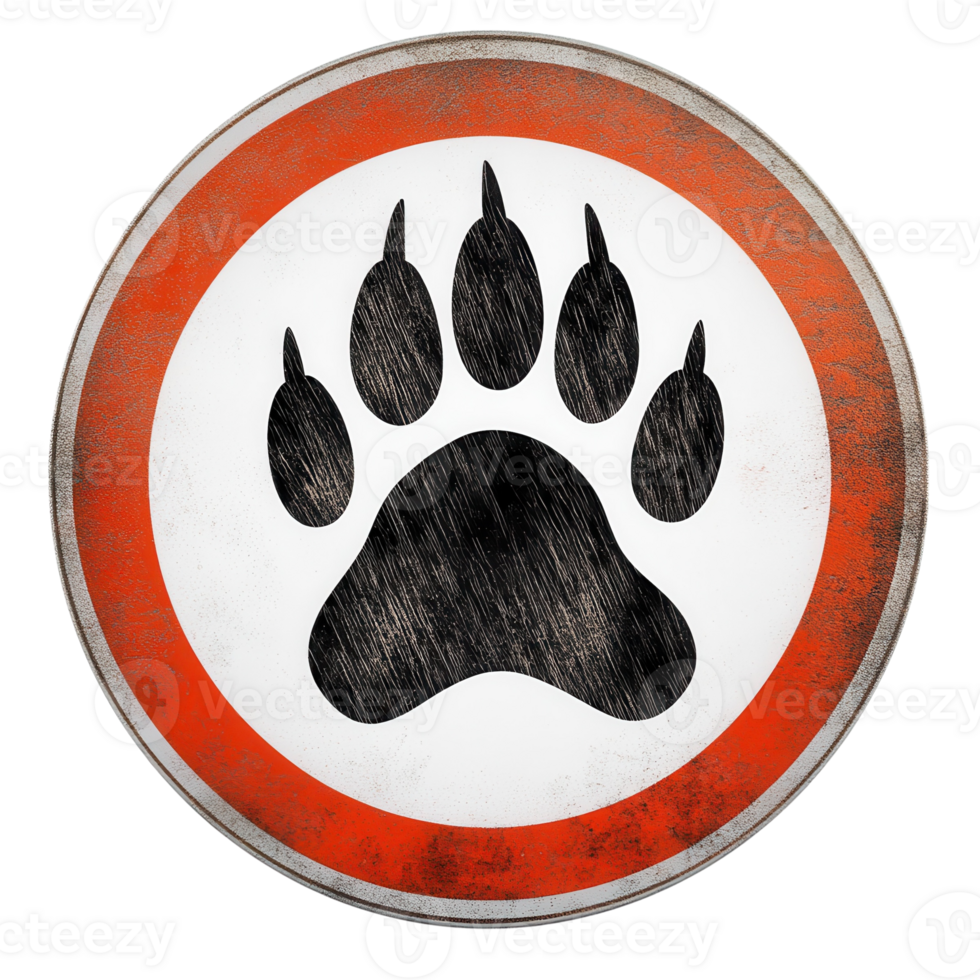 Wildlife Protection Paw Print Sign on transparent Background. png
