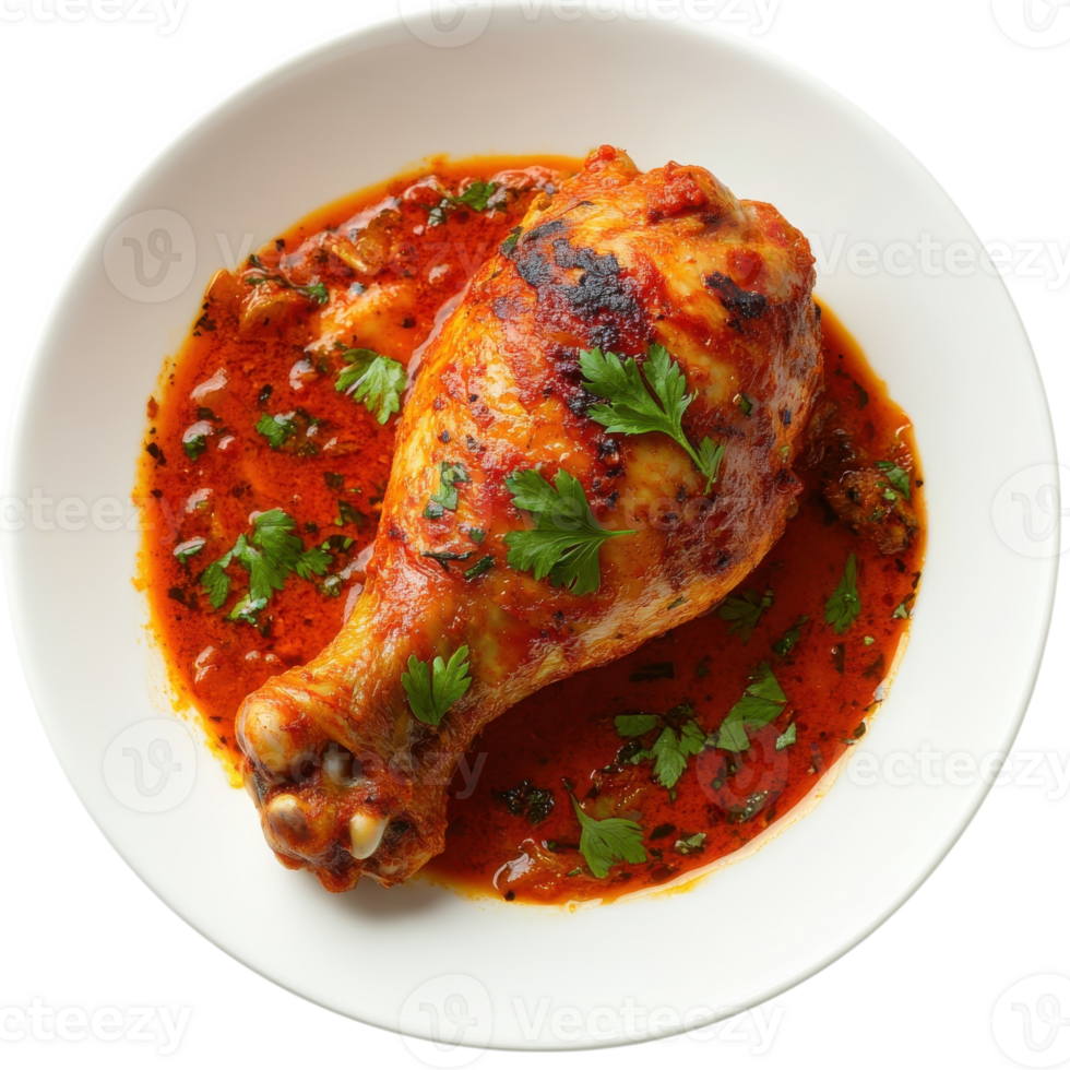 Delicious Chicken Leg Red Sauce on transparent Background. png