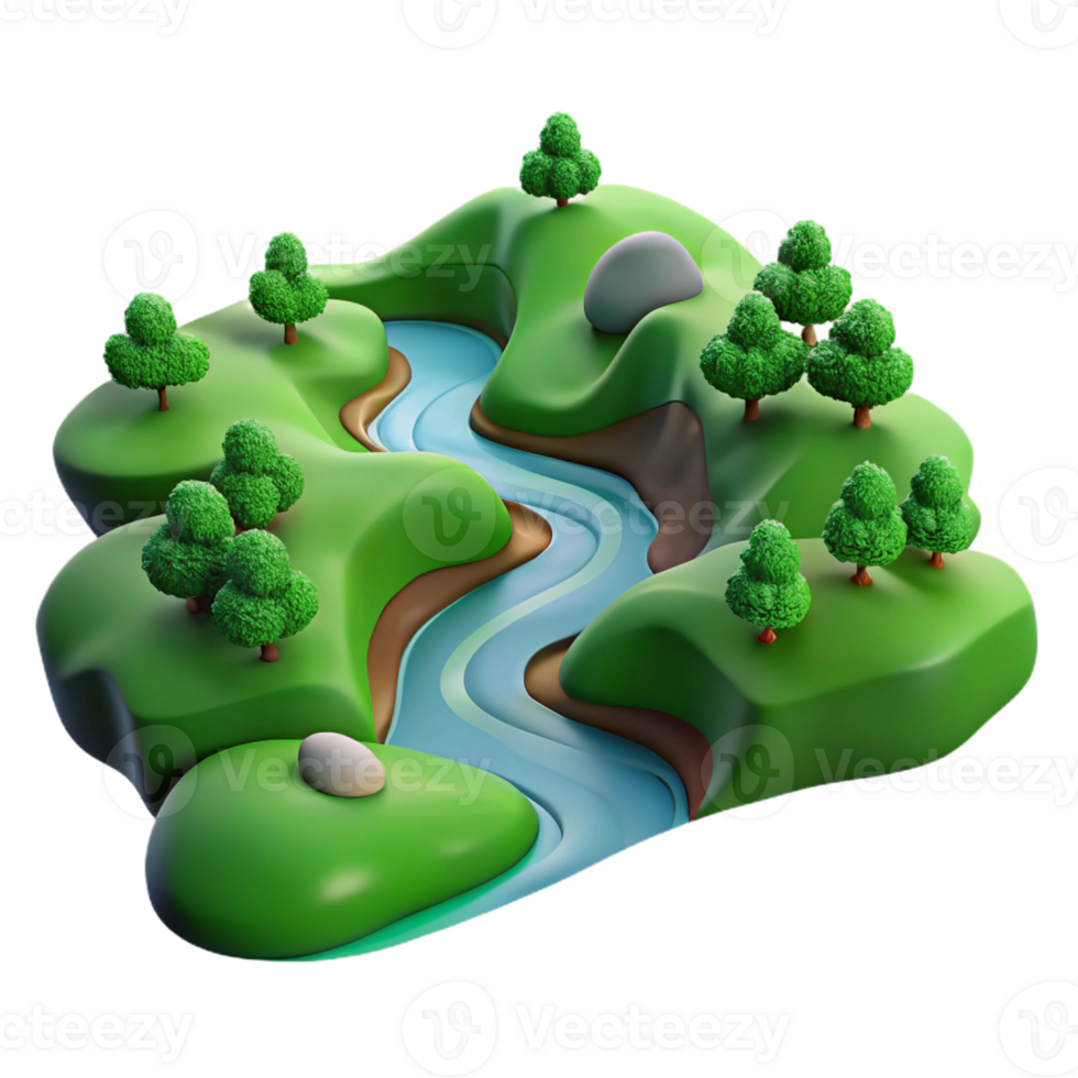 dramatic rustic A winding river flowing through a valley, aerial view, lush green landscape, panoramic, detailed png