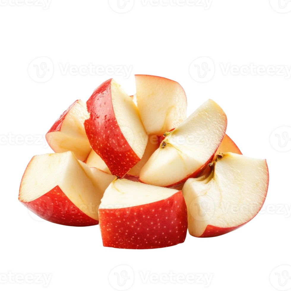 Fresh Juicy Apple Chunks on transparent Background. png