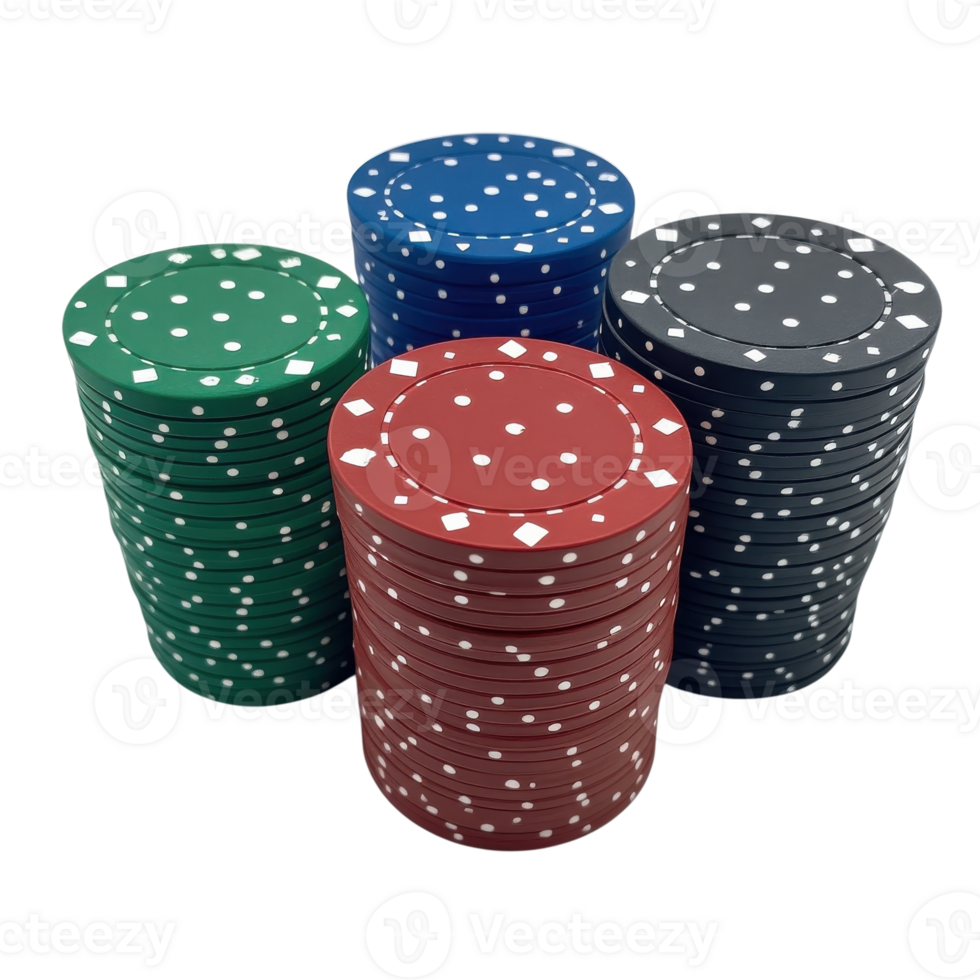 Casino Poker Chips Stacked High on transparent Background. png