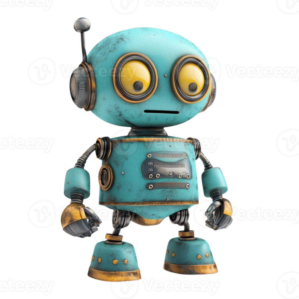 Playful Robot Designs Showcase on transparent Background. png
