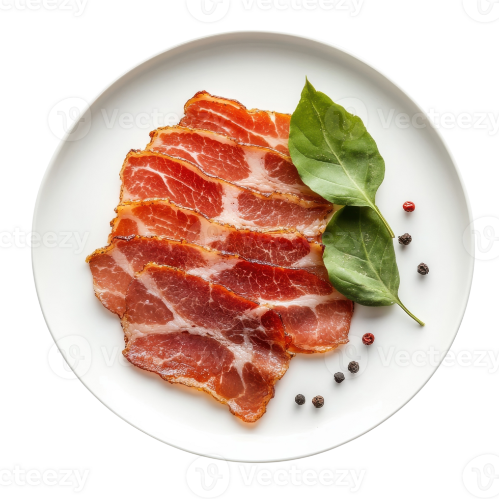 Delicious Smoked Pork Slices on transparent Background. png
