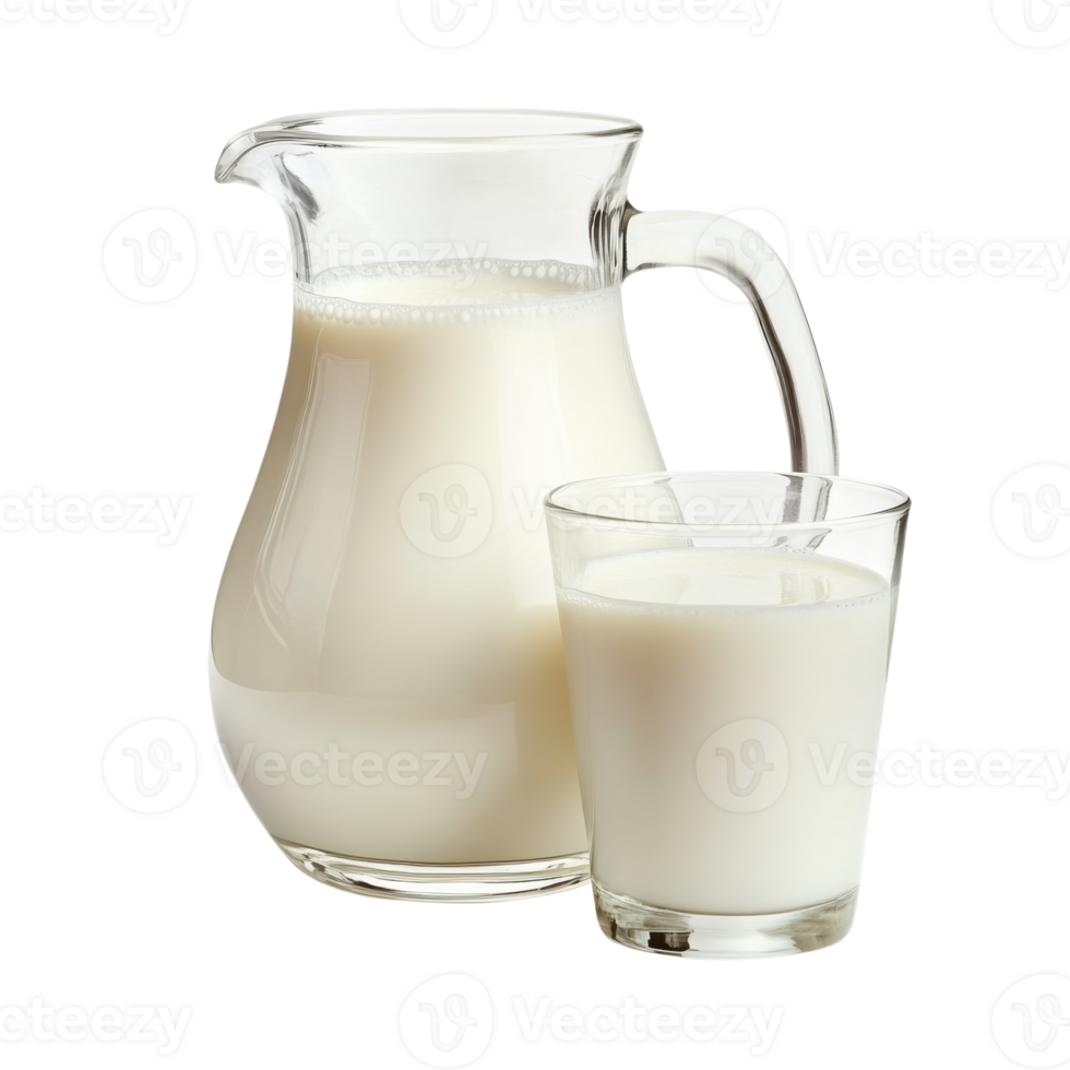 Fresh Milk Pitcher and Glass on transparent Background. png