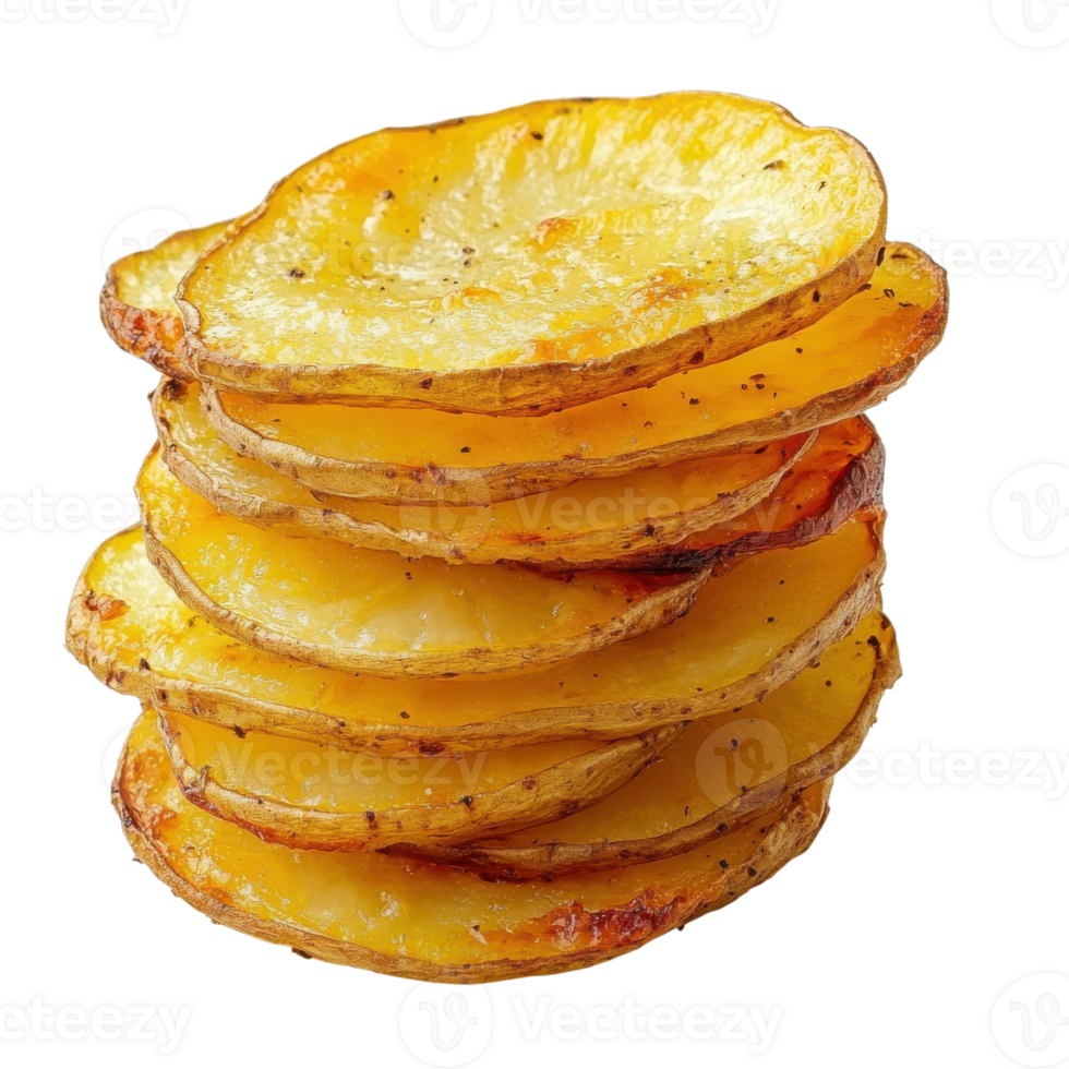 Crispy Baked Potato Slices on transparent Background. png