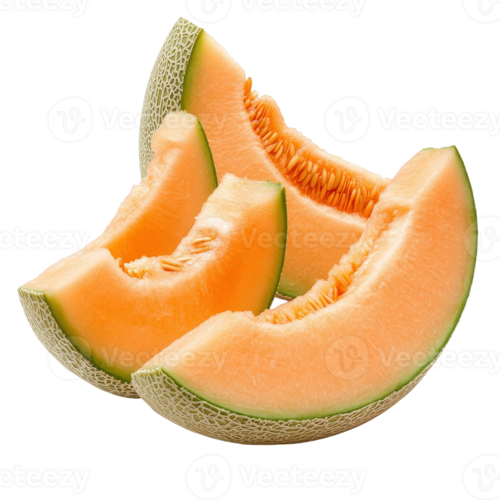 Sweet Cantaloupe Melon Slices on transparent Background. png