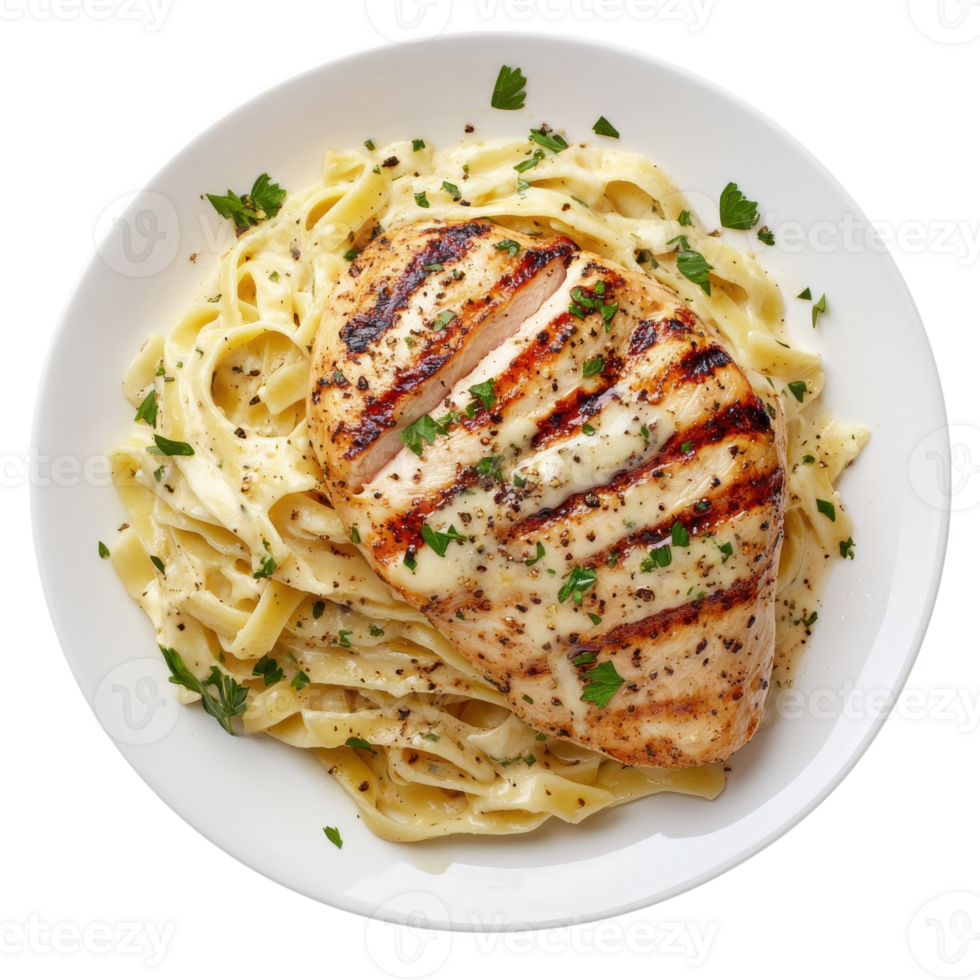 Grilled Chicken Breast with Pasta on transparent Background. png