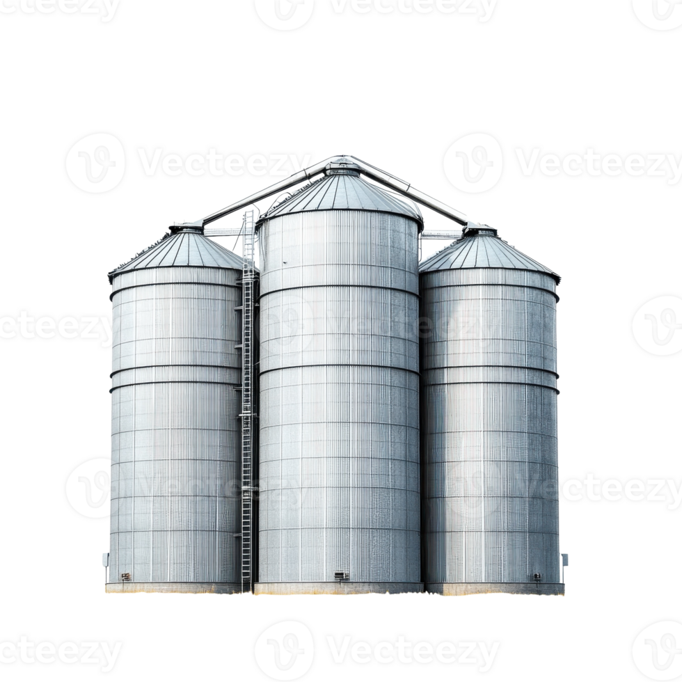 Metal Grain Silos Farm Storage on transparent Background. png