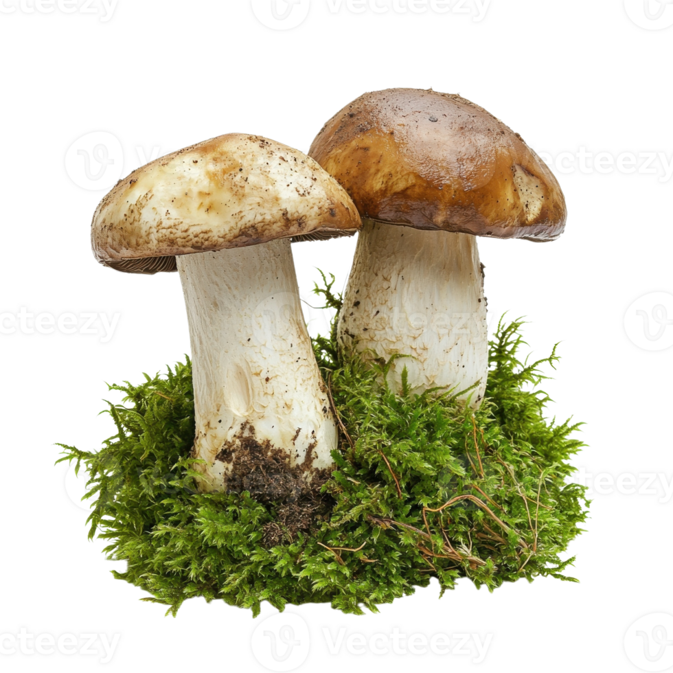 Porcini Mushrooms in Moss on transparent Background. png