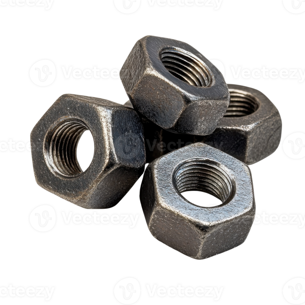 Hexagon Nuts Metal Industrial on transparent Background. png