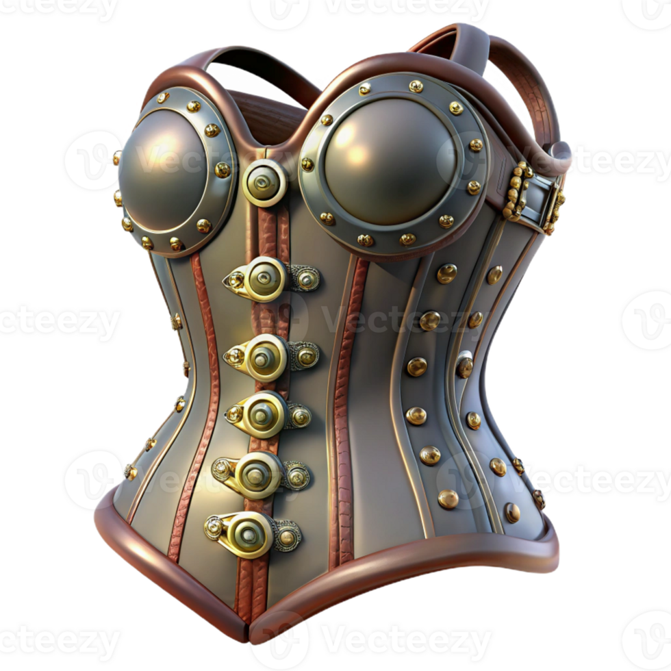 stunning contemporary A steampunk corset with intricate lacing and metallic embellishments, soft, diffused lighting professional png