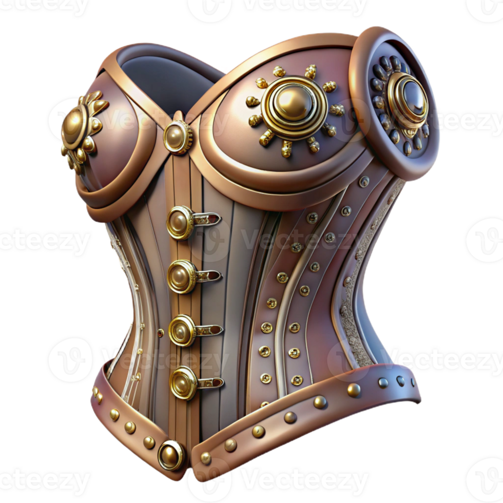 vibrant modern A steampunk corset with intricate lacing and metallic embellishments, soft, diffused lighting exclusive png