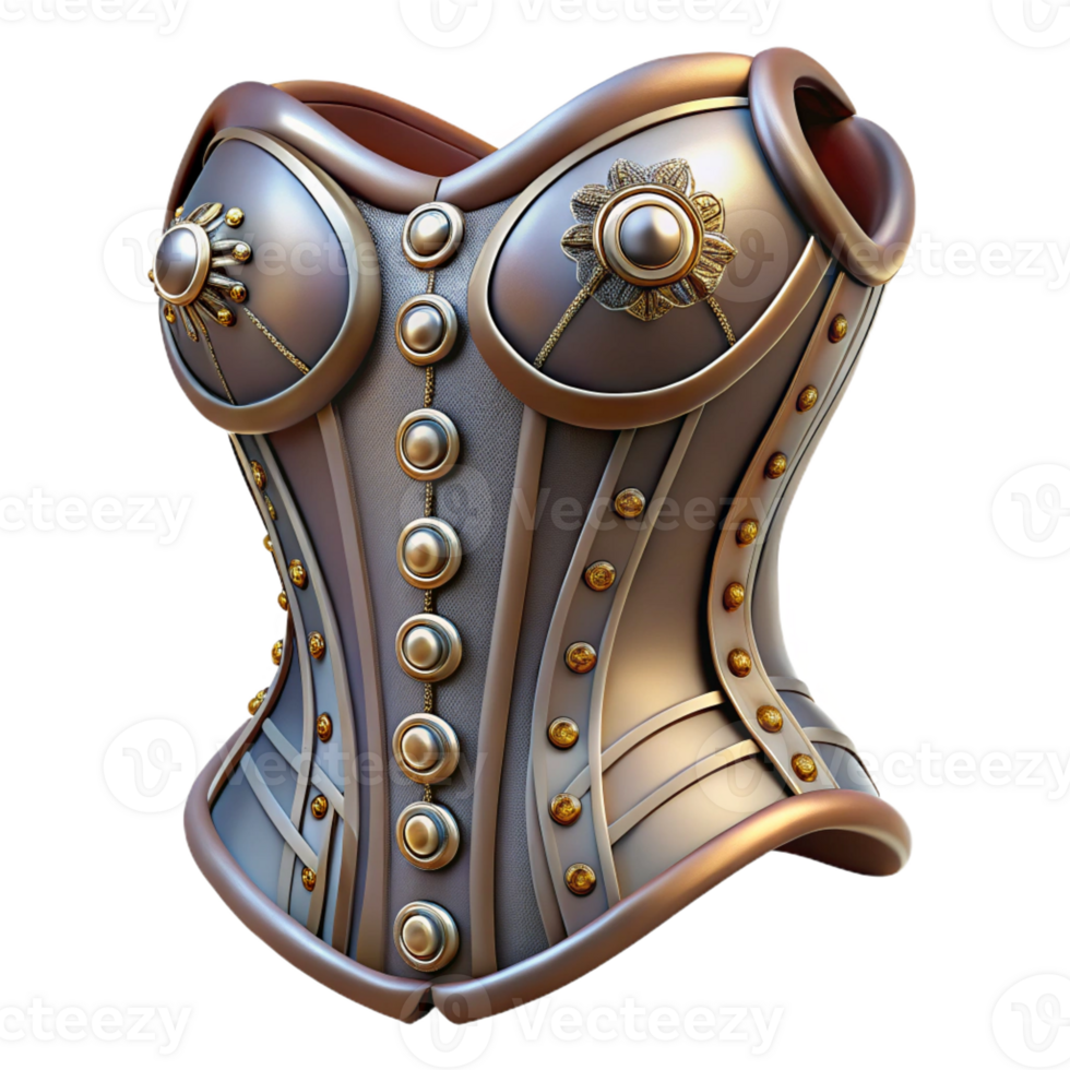 wonderful artistic A steampunk corset with intricate lacing and metallic embellishments, soft, diffused lighting premium png