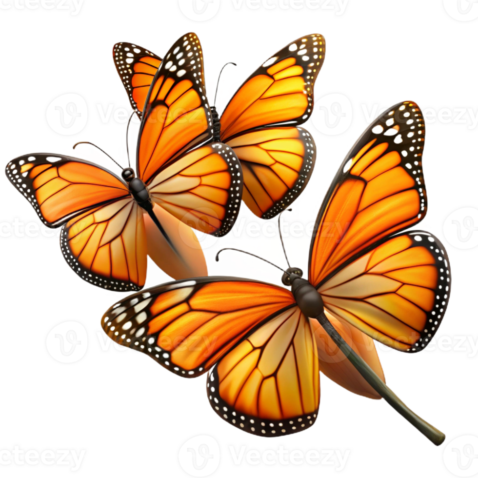 wonderful vintage A group of Monarch butterflies clustered on a branch, vibrant orange and black, nature photography, premium png