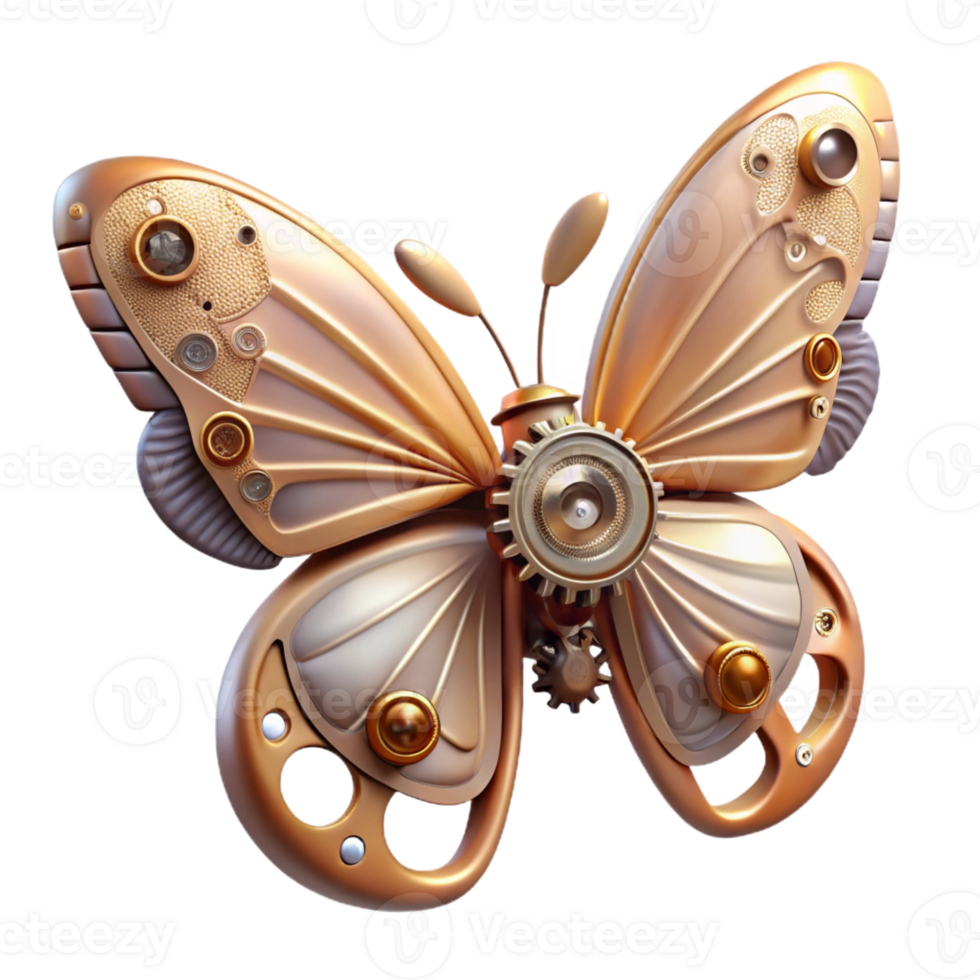 außergewöhnlich rustikal ein Steampunk Schmetterling mit Getriebe und Federn zum Flügel, schweben inmitten schwebend Zahnräder, weich, ätherisch Beleuchtung Original- png