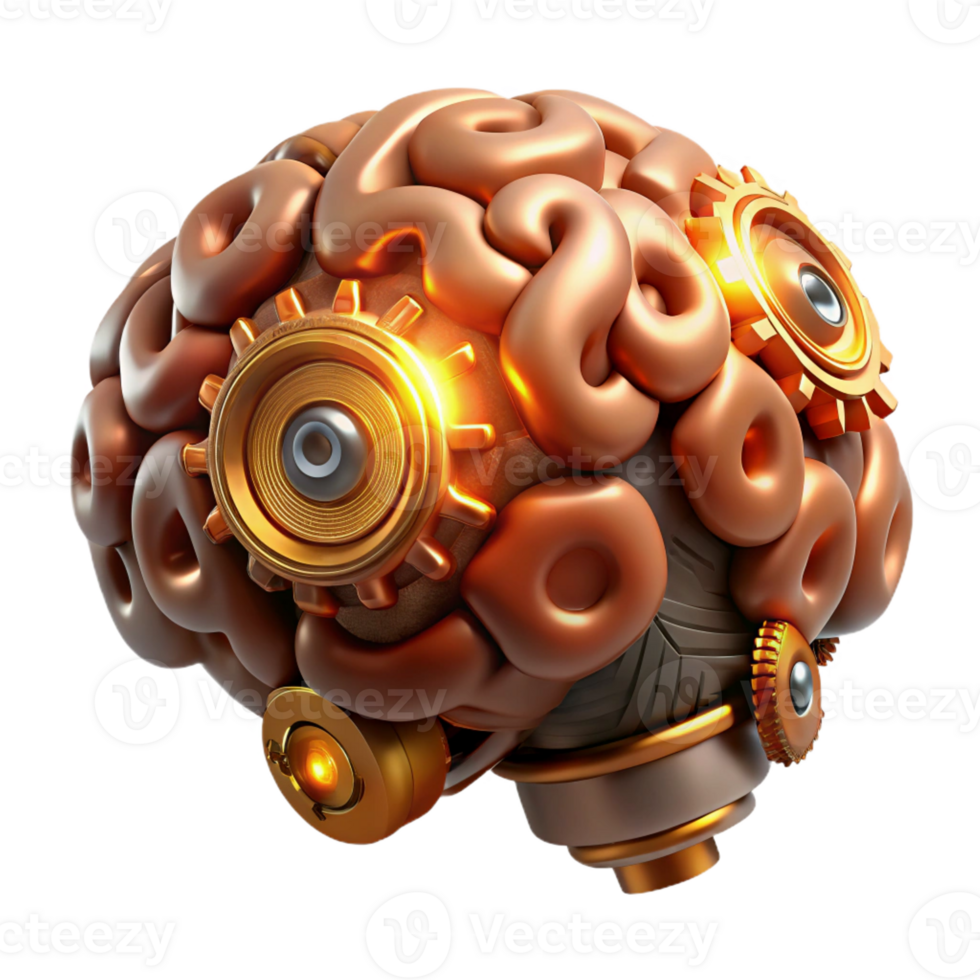 dramatic abstract Steampunk brain with intricate gears and glowing synapses, scientific and mysterious lighting detailed png