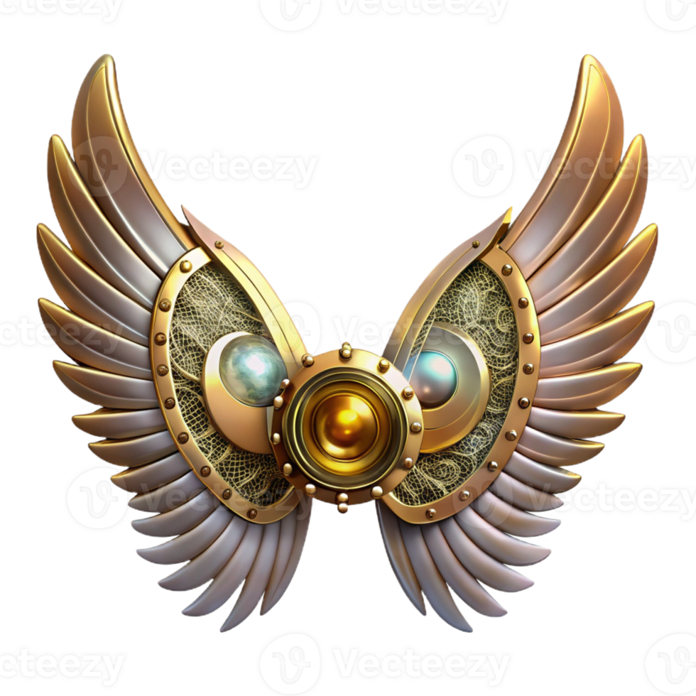 elegant abstract Steampunk wings with intricate gears and glowing feathers, dynamic, angelic pose 4K png