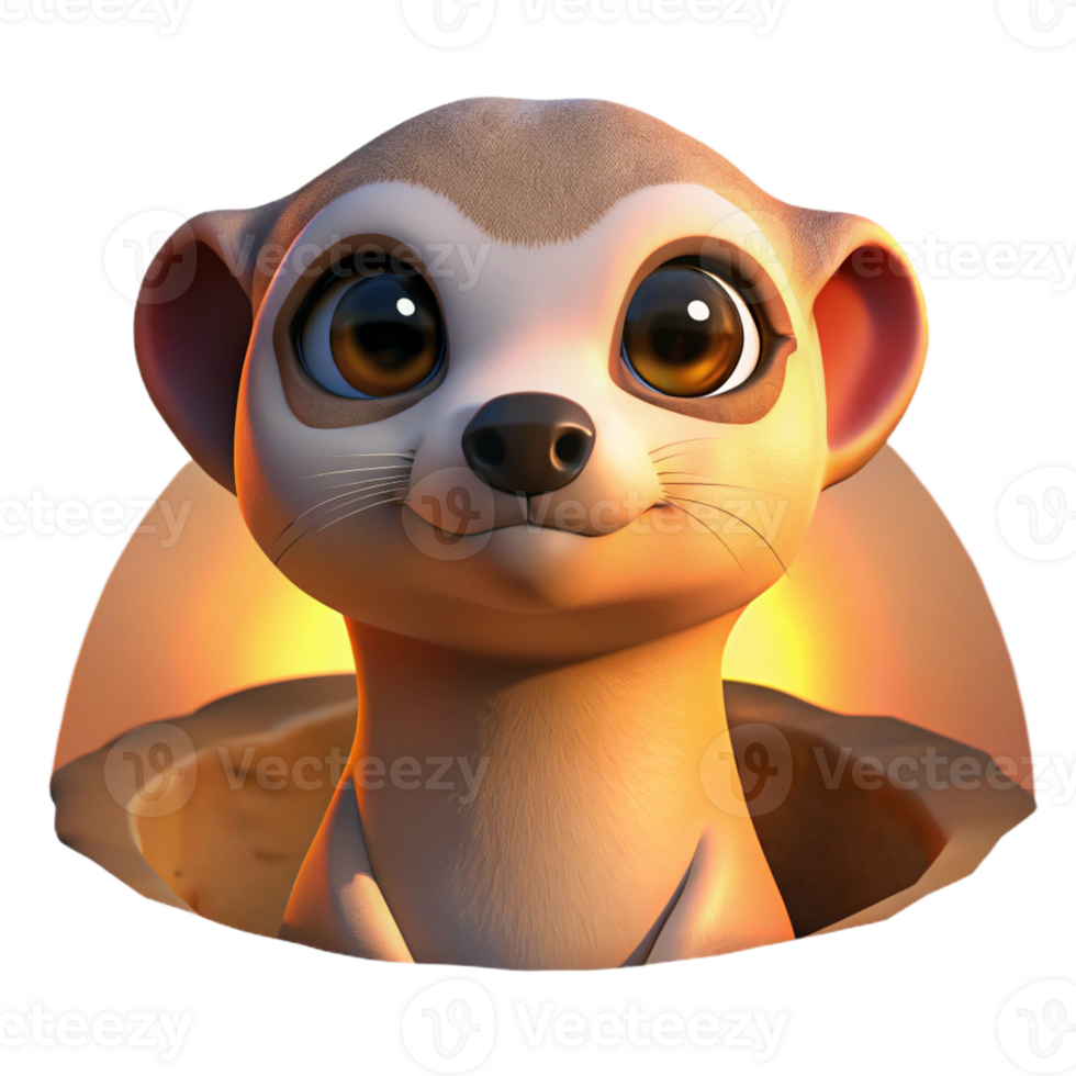 beautiful vintage A curious meerkat peering from its burrow, bathed in the soft glow of dawn, rendered in a photorealistic style exclusive png