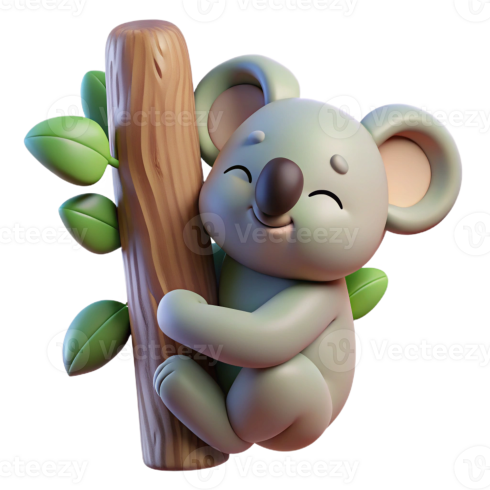 beautiful minimalist A sleepy koala clinging to a eucalyptus tree, shrouded in the cool mist of a rainforest, painted in a soft, pastel style authentic png