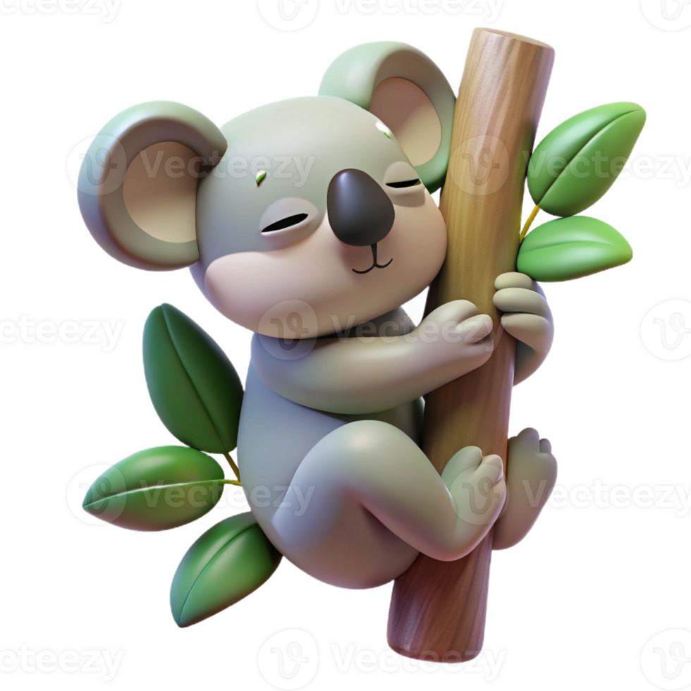 extraordinary traditional A sleepy koala clinging to a eucalyptus tree, shrouded in the cool mist of a rainforest, painted in a soft, pastel style high quality png