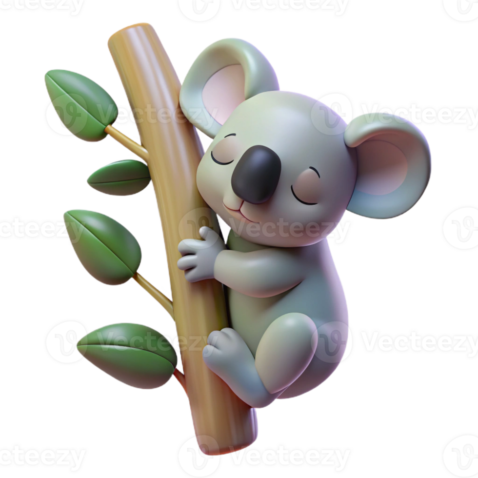 wonderful abstract A sleepy koala clinging to a eucalyptus tree, shrouded in the cool mist of a rainforest, painted in a soft, pastel style premium png