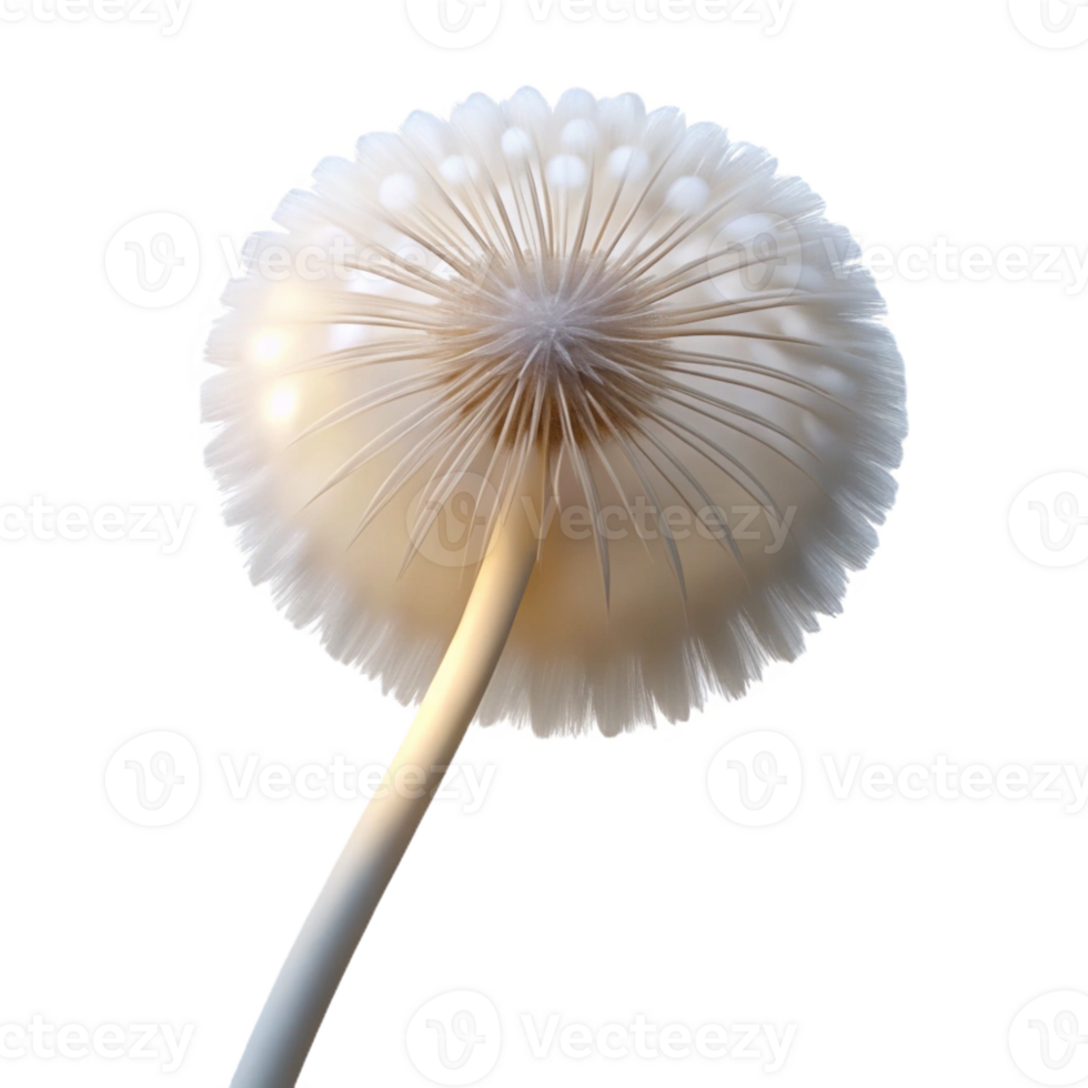 extraordinary abstract A single dandelion seedhead, delicately lit by a back light, ethereal and dreamlike, white on white color scheme professional png