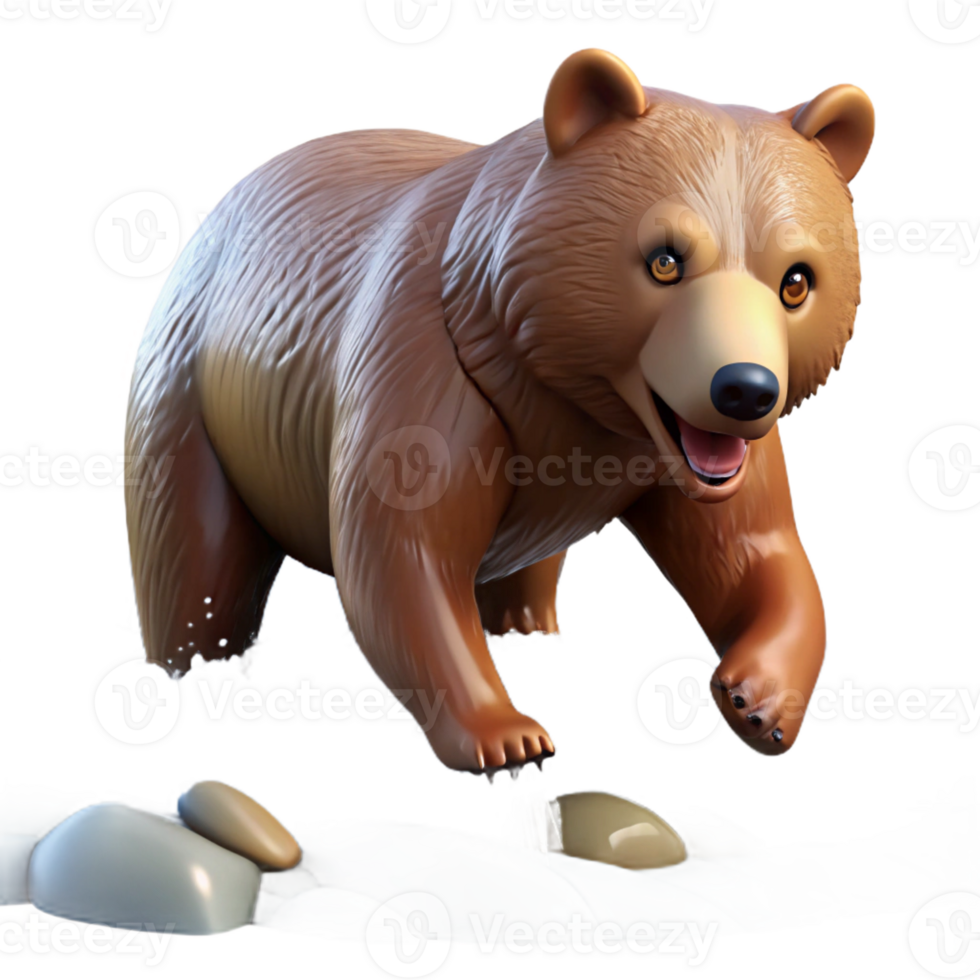 wonderful classic A powerful grizzly bear fishing for salmon in a rushing river, lit by the crisp light of a clear day, rendered in a detailed, realistic style high quality png