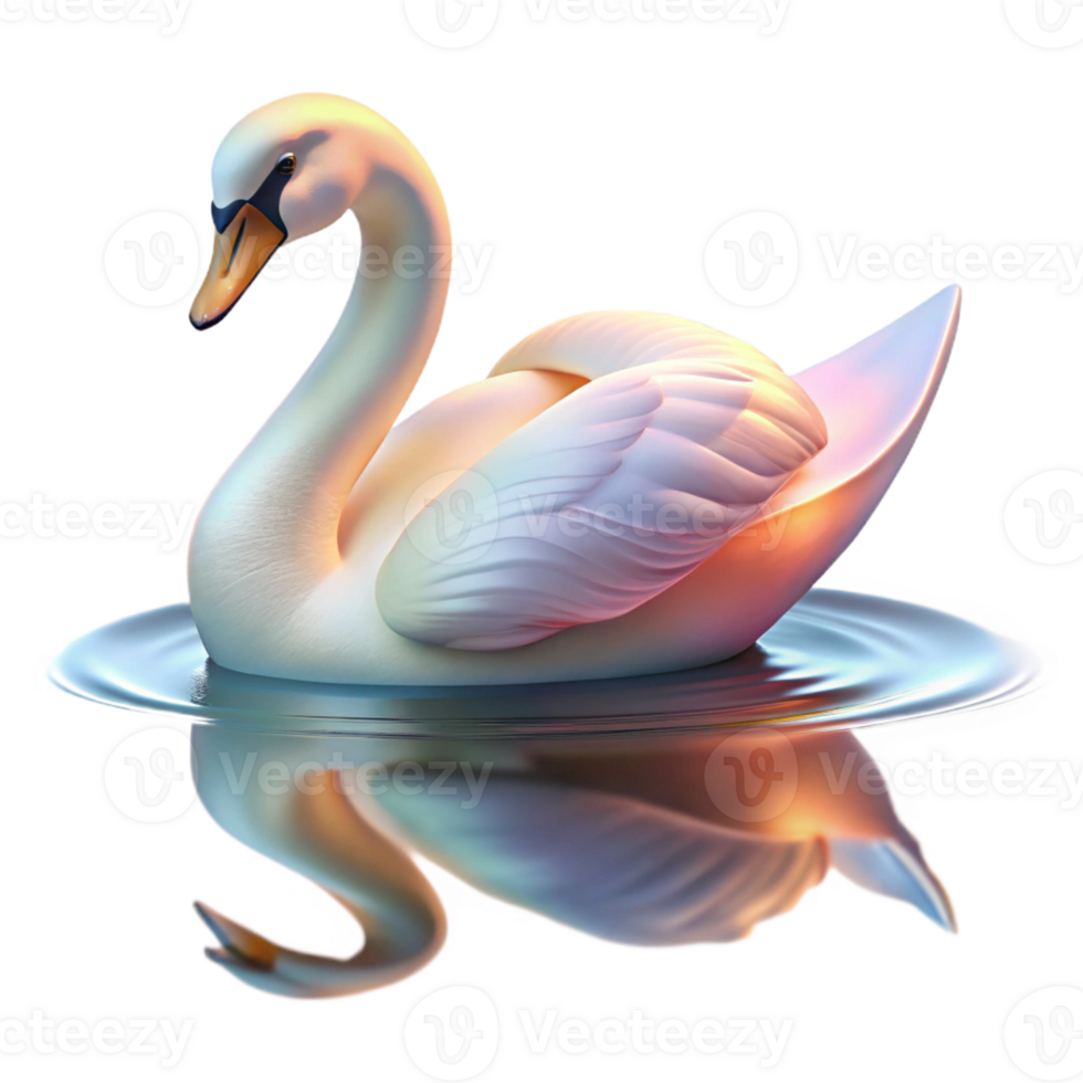 magnificent traditional A graceful swan gliding across a still lake, reflecting the pastel hues of sunrise, illustrated in a delicate, Art Nouveau style professional png