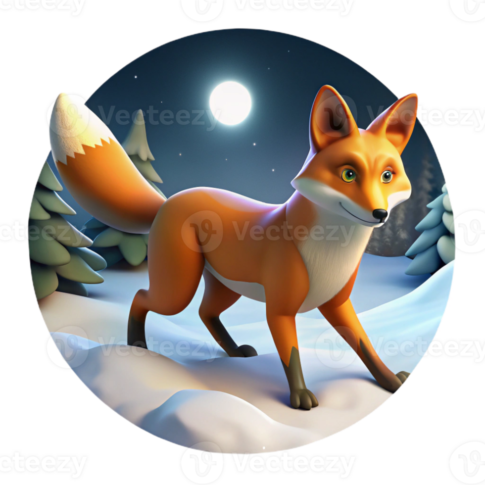 serene classic A sly fox trotting through a snow-covered forest, illuminated by the ethereal glow of moonlight, painted in a classic, romantic style professional png
