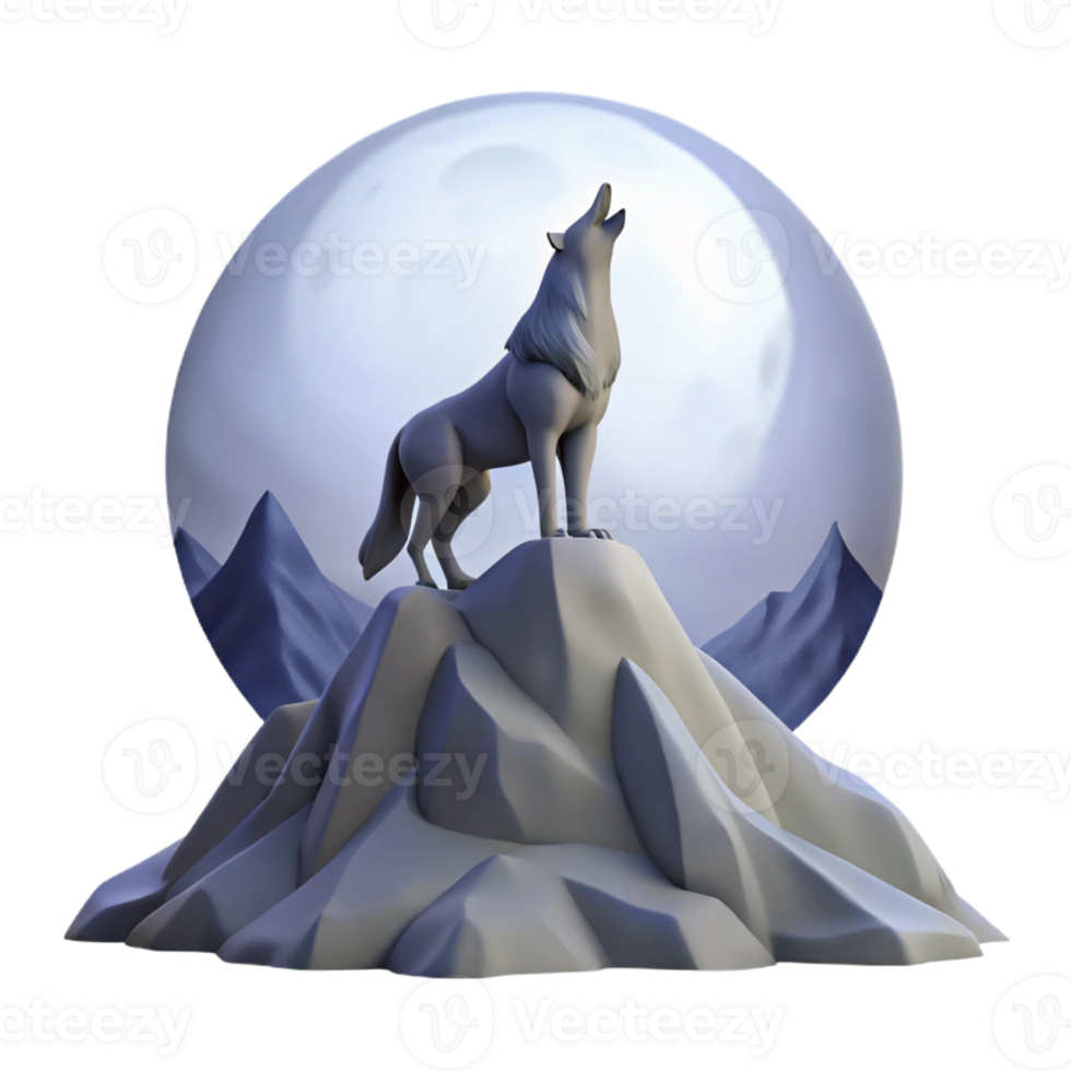 wonderful rustic A lone wolf howling at the full moon atop a snow-capped mountain, illuminated by cool moonlight, painted in a dramatic, chiaroscuro style high quality png