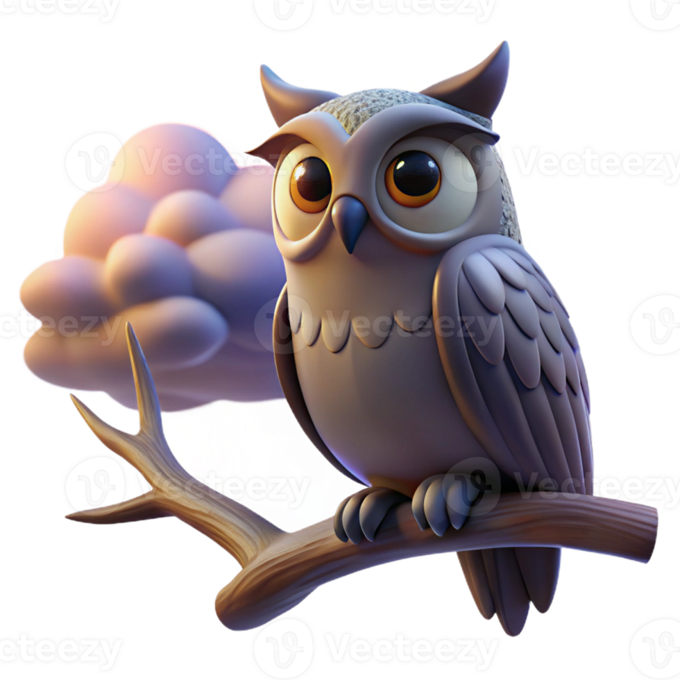 impressive modern A wise old owl perched on an ancient oak branch, silhouetted against a twilight sky, rendered in a mystical, dreamlike style high quality png