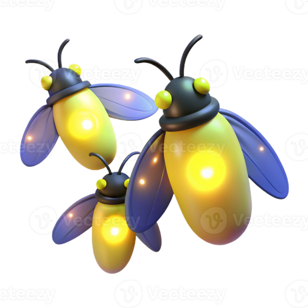 stunning artistic A group of fireflies glowing in the twilight, bioluminescent light, magical atmosphere high quality png