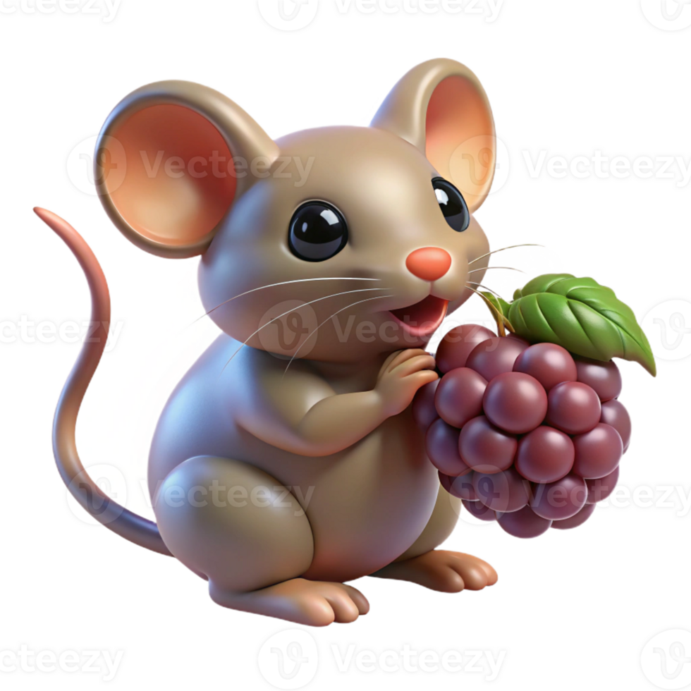 serene abstract A tiny field mouse nibbling on a ripe berry, illuminated by soft morning light, rendered in a charming, children's book illustration style 4K png