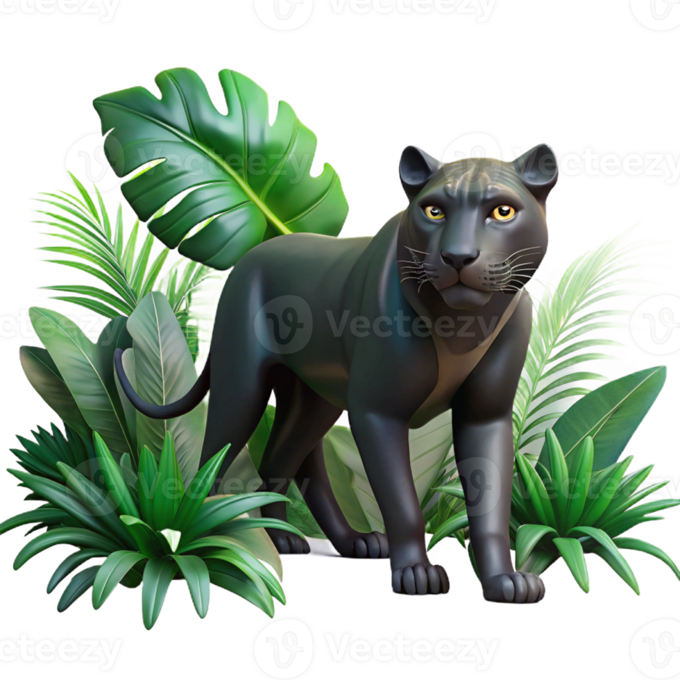 beautiful minimalist A stealthy panther stalking through dense jungle foliage, illuminated by dappled sunlight, painted in a realistic, wildlife photography style high resolution png