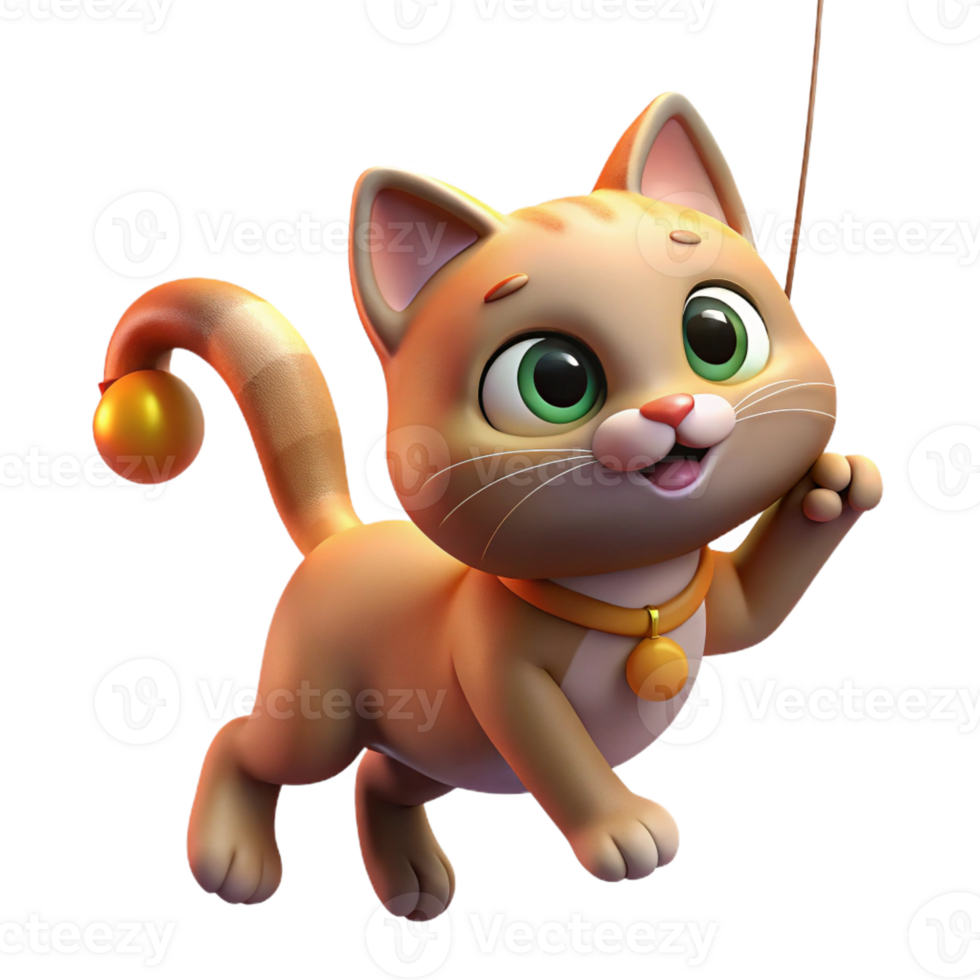 dramatic artistic A curious kitten batting at a dangling string, illuminated by warm indoor lighting, illustrated in a playful, cartoon style high resolution png
